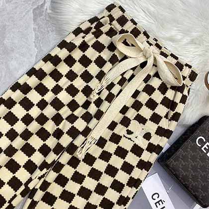 早秋潮牌格子衛褲，復古棋盤格印花設計束腳休閑褲