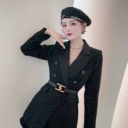 時(shí)尚大品牌秋冬新款極簡赫本雙排扣西裝外套