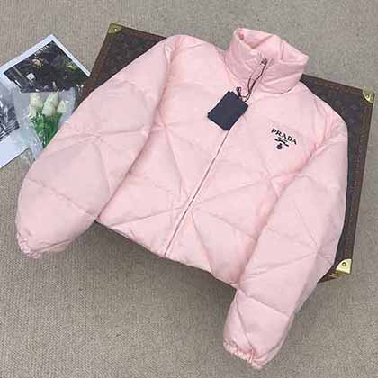 原版品質Prad2022秋冬新品菱形短款立領羽絨服