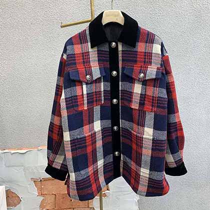 mium21秋冬新款系列英倫學院風紅格子夾克外套