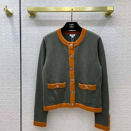 Chane21秋冬新款女士開衫毛衣，撞色包邊圓領(lǐng)針織開衫！