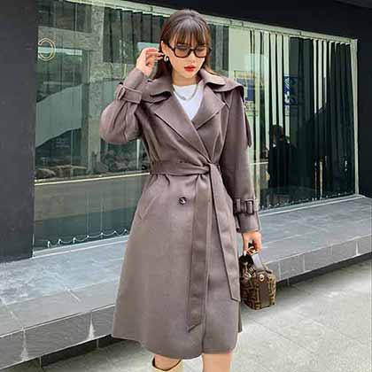 韓版秋冬海軍領(lǐng)雙面呢寬松慵懶風(fēng)毛呢風(fēng)衣