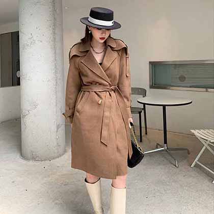 韓版秋冬海軍領雙面呢寬松慵懶風毛呢風衣