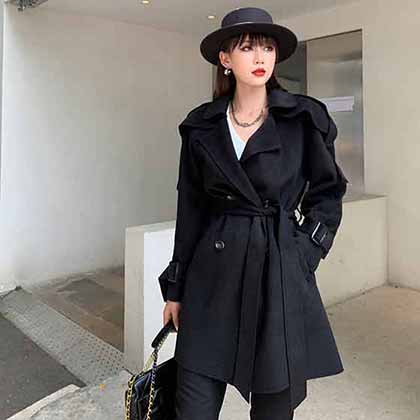 海軍領雙面呢寬松慵懶風毛呢風衣 雙排扣 版型超級好看