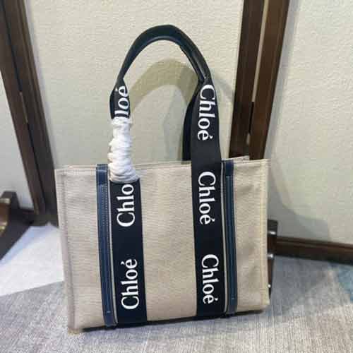 Chloe購物袋撞色皮革飾邊帆布手提包 春夏名品