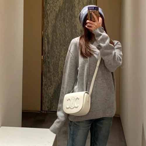 CELINE全皮吸扣設計Folco馬鞍包