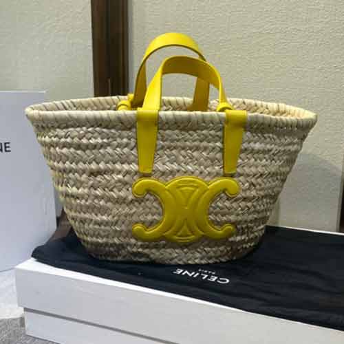 國際大品牌女包 棕櫚葉牛皮革提籃包 潮百搭春夏草編包