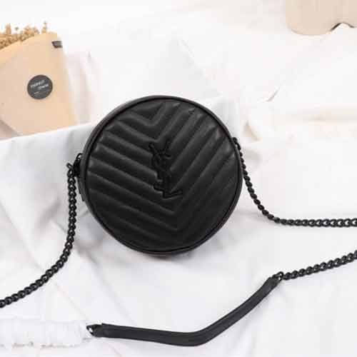 YSL單肩斜挎手提鏈條包 圣羅蘭女包VINYLE魚子醬圓餅包