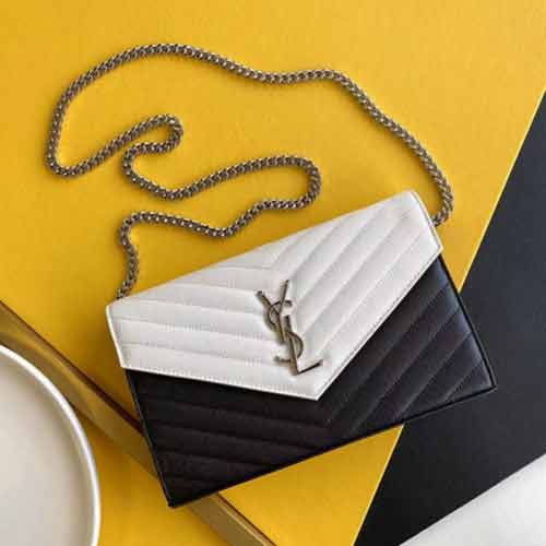 祥茂皮具代買YSL黑金魚子醬翻蓋郵差包 圣羅蘭woc鏈