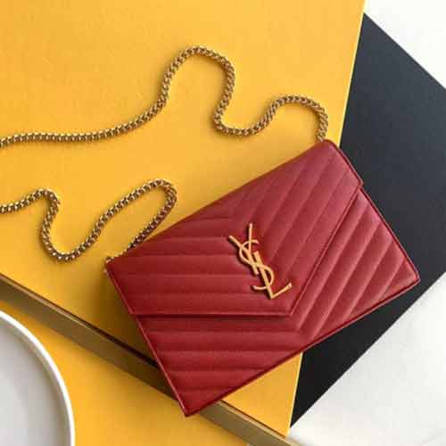 YSL牛皮翻蓋鏈條郵差包 圣羅蘭WOC魚子