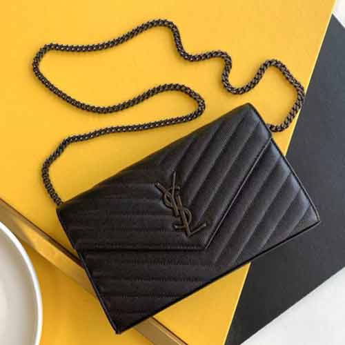 YSL鏈條包單肩斜挎包 圣羅蘭魚子醬小號(hào)信封包
