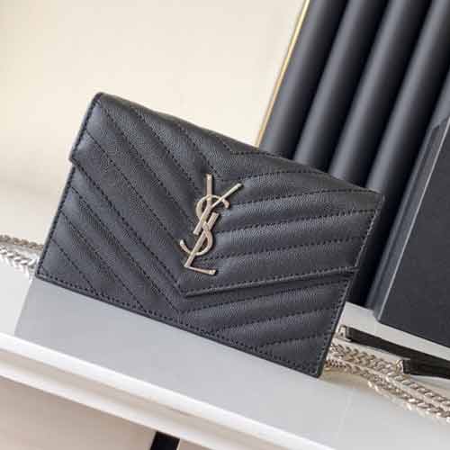 中港皮具城圣羅蘭WOC魚子醬牛皮女包 代買YSL斜紋翻蓋信封鏈條包