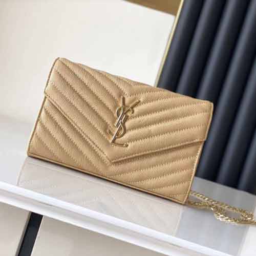 赤兔名品YSL新款信封包 圣羅蘭woc魚子醬V紋翻蓋鏈條包