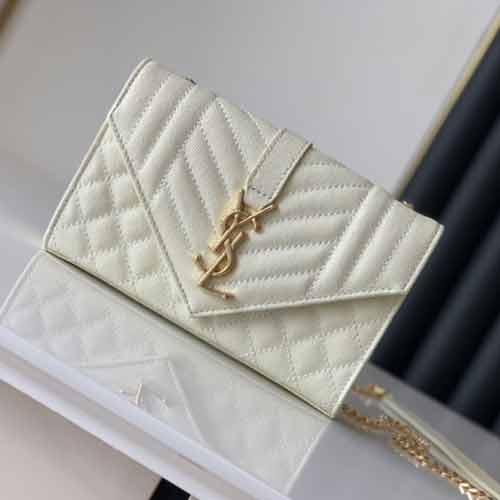 名品網YSL中號黑色魚子醬信封包 圣羅蘭ENVELOPE鏈條女包