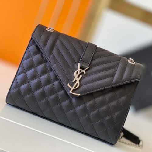 新款V紋拼菱格意大利進口牛皮魚子醬ENVELOPE中號信封包