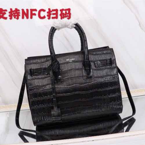 YSL大鱷魚(yú)紋超牛風(fēng)琴包 圣羅蘭曼黑色牛