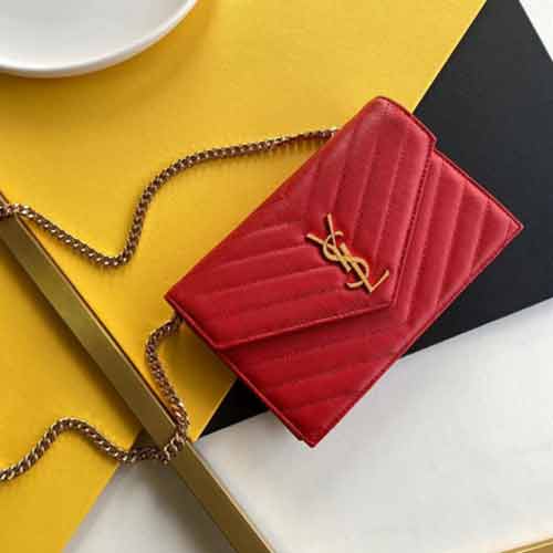 YSL女包圣羅蘭經(jīng)典envelope小號魚子醬菱格鏈條信封包