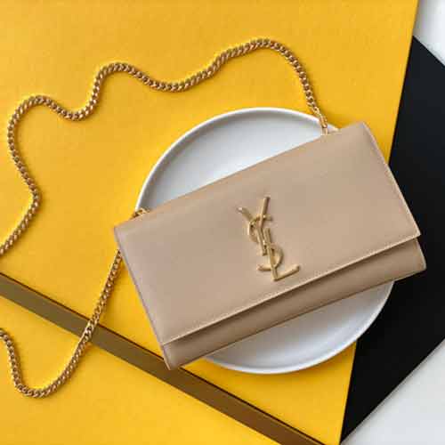 YSL經(jīng)典進(jìn)口頭層牛皮魚子醬紋鏈條流蘇