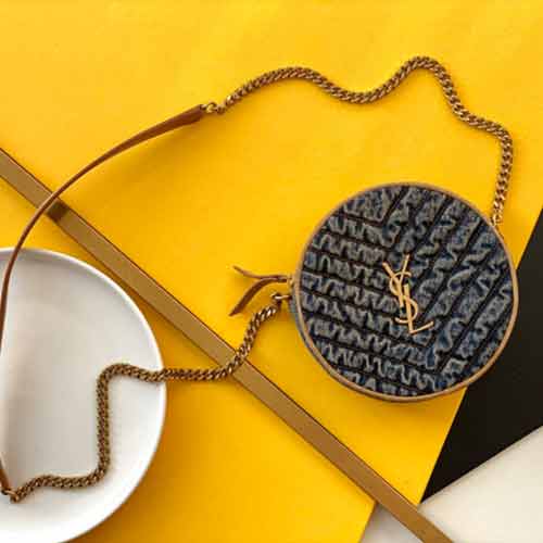 圣羅蘭經典Vinyle圓餅包 金標logo鏈條包 YSL女包