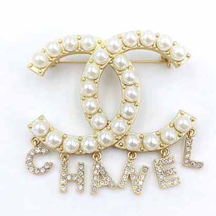 小香真正黃銅離子電鍍字母流蘇雙c胸針