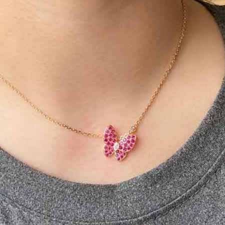 V金鍍咪金精工VCA對(duì)版高等粉鉆蝴蝶項(xiàng)鏈