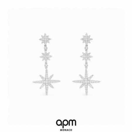 apm monaco 三星點綴耳環銀白六芒星耳環。