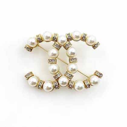 OHANEL 小香高等品質(zhì)邊鉆邊珠雙c胸針