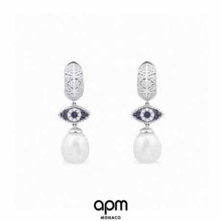 apm仿大品牌飾品，御邪之眼圓圈水珍珠耳環