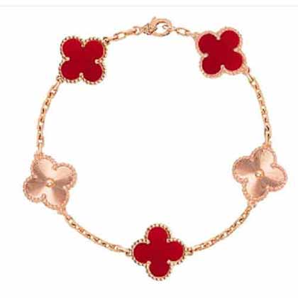 VCA輻射紅五花手鏈 Cleef Arpels四葉草手鏈 設計靈