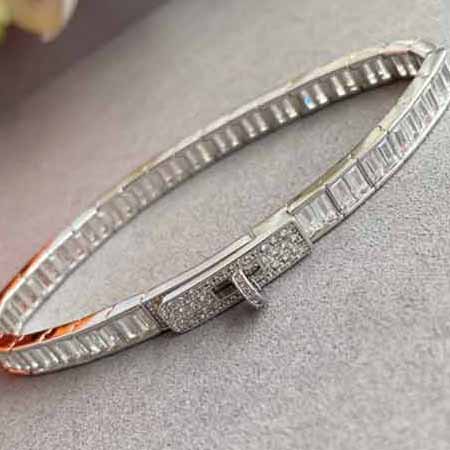 高等精工歐美品牌飾品愛馬仕紐扣梯形鉆手鏈