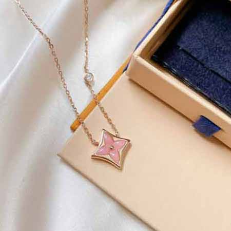 高等定制韓國lv官網925純銀菱形粉陶瓷 四葉草老花項