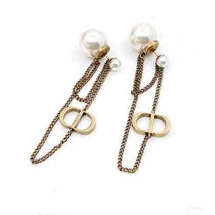 Di0r珍珠耳釘 大品牌三環耳墜女