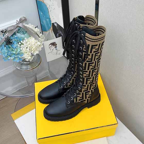 芬迪系帶中筒過膝靴 秋冬系列經典FF襪子彈力