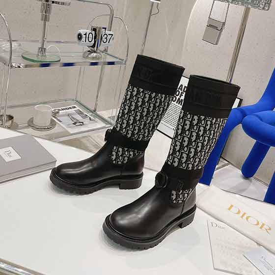 dior品牌秋冬女靴帥氣復古中筒牛皮