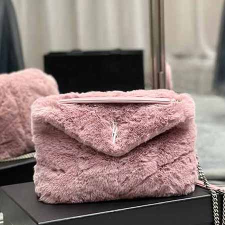 圣羅蘭大品牌包包牌真皮女包兔毛配皮系列鏈條