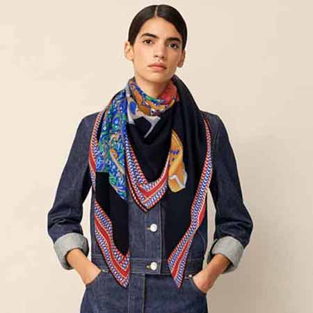 羊絨新款圍巾大品牌愛馬仕專柜草原馬鞍羊絨方巾