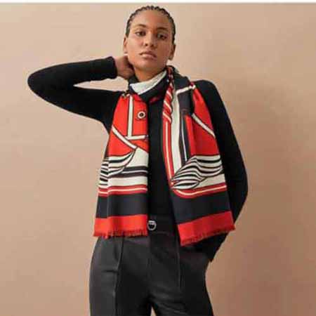 愛馬仕新款經典圍巾 女士羊絨保暖披肩 百搭圍脖潮