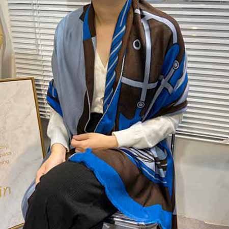 愛馬仕搭肩大絲巾防曬夏季薄款空調房秋季百搭女士圍