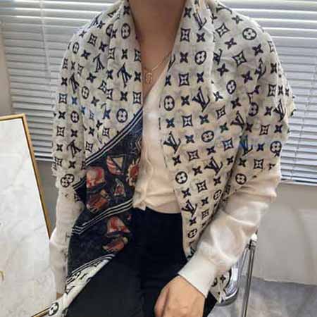 Lv女士圍巾大品牌高等感老花字母保暖加厚圍脖女冬季