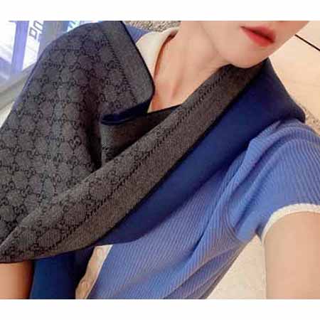 代買品質gucci古奇新款大雙G印花純羊毛女士圍巾