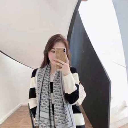 迪奧新款大品牌圍巾女冬季百搭高等感D家羊絨披肩圍