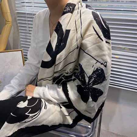 Chane絲巾大品牌春秋百搭媽媽洋氣時尚防曬披肩 雙C圍巾