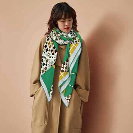國際大品牌圍巾愛馬仕專柜立體呈現圖案紋蘇格蘭漫游羊絨方巾
