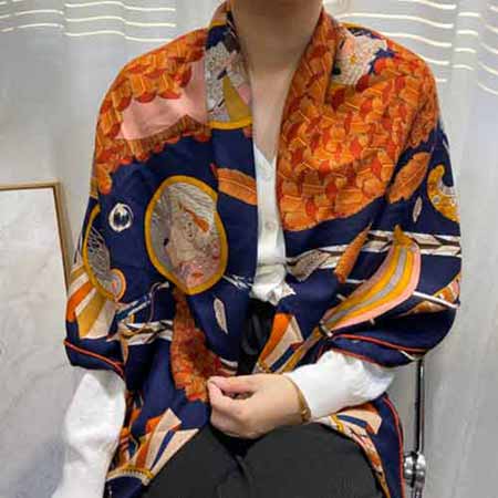 高等大品牌Hermes真絲絲巾女士夏季春秋海邊防曬披肩薄款圍巾高等感