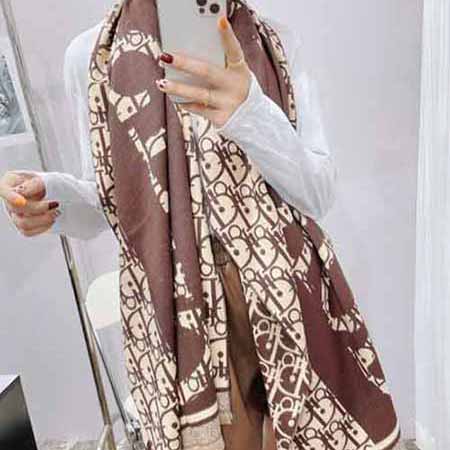 秋冬季時尚加厚保暖圍脖Dior大品牌羊絨披肩兩用長款