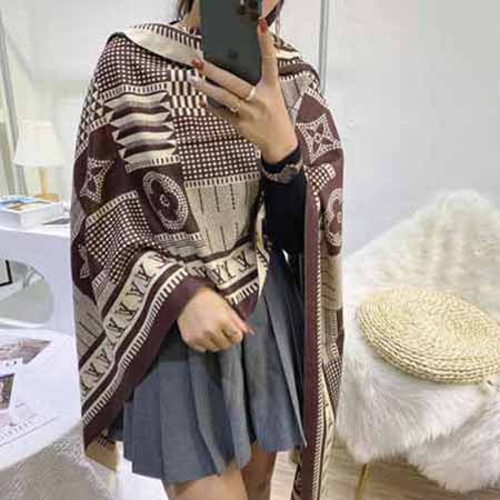 大品牌羊絨圍巾女生秋冬季新款LV高等感羊毛披肩兩用保暖圍脖