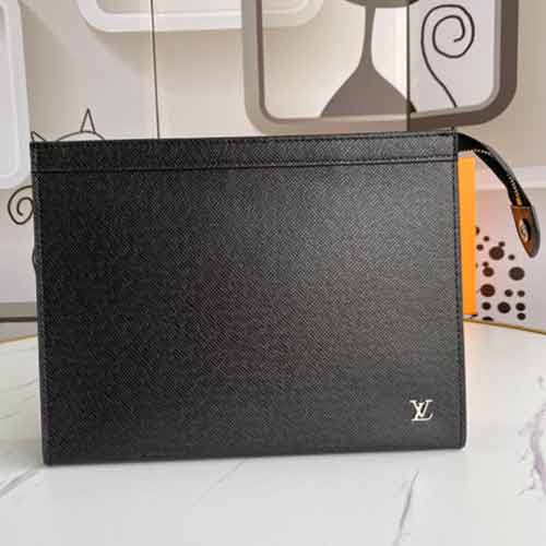 LV時尚十字紋拉鏈手拿包 路易威登男士經典老花洗漱包M61692