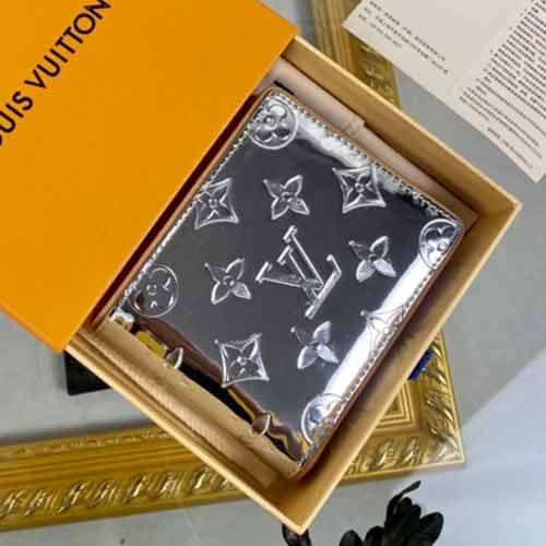 LV短夾錢包系列經(jīng)典老花短款對(duì)折錢夾 M80806銀色鏡面