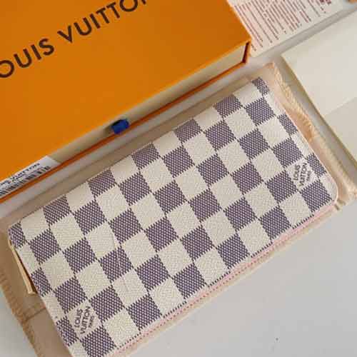 LV白格粉ZIPPY拉鏈錢夾 路易威登棋盤格長款錢