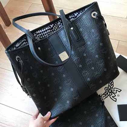 MCM女包 老花黑色單肩TOTE大容量經(jīng)典款